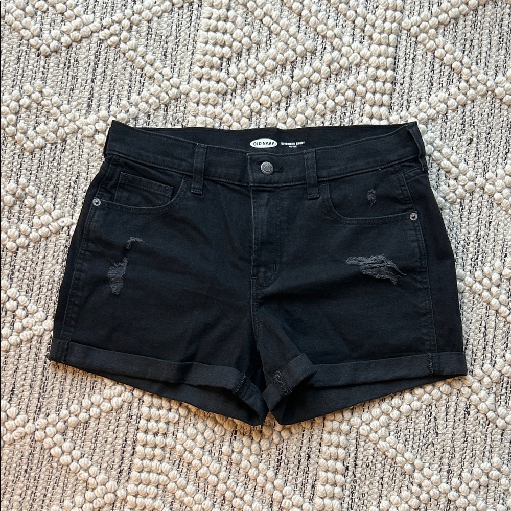 Old Navy Black Distressed Roll-Cuff Denim Shorts